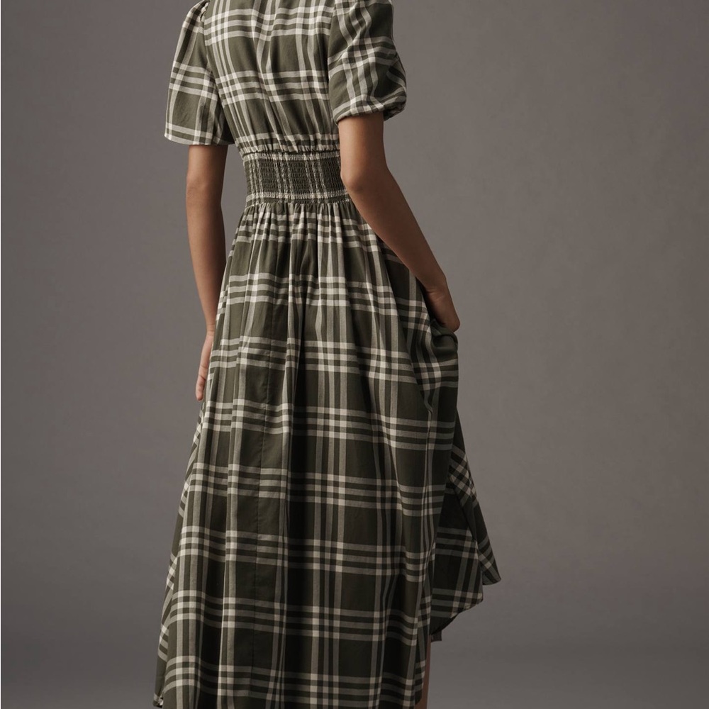 The Katerina Olive Green Plaid Button-Front Dress - Picture 2 of 5